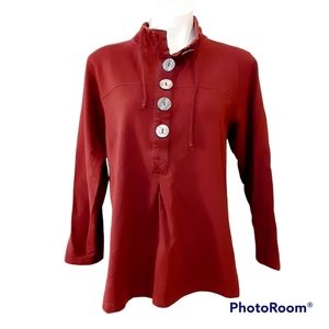 Lulu B Cotton Pullover shirt, Fun Large Buttons, size Small, dark burgundy